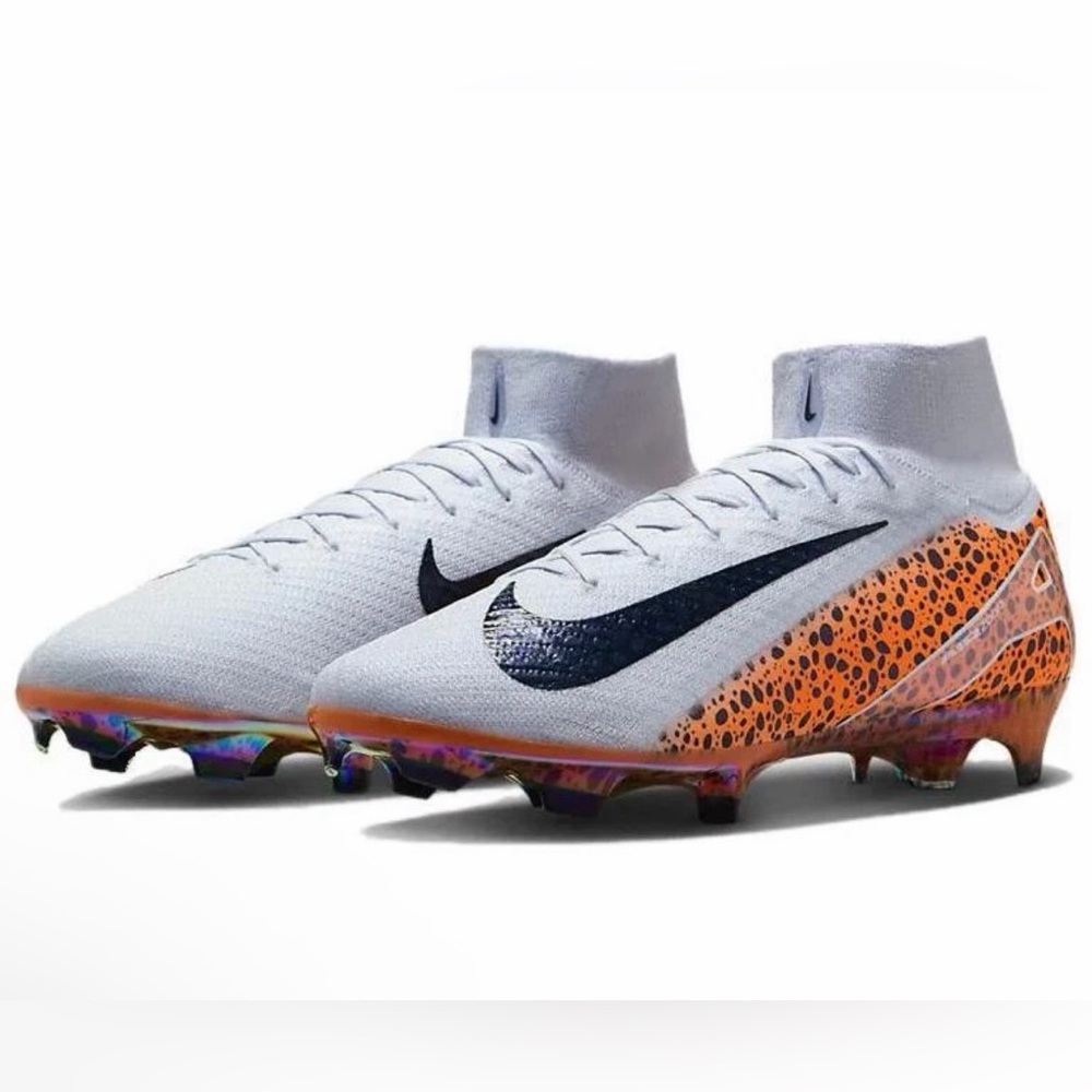 Nike White and Orange Soccer Cleats with Black Swoosh